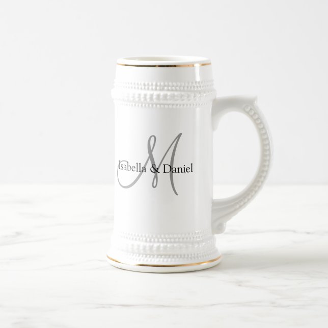 Jarra De Cerveza Regalos de boda Mug Monogramas (Derecha)