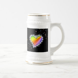 Jarra De Cerveza Regenbogen-Herz mit Sternchen auf schwarz