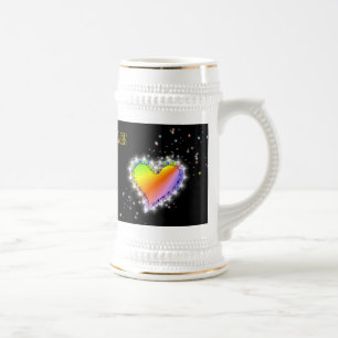 Jarra De Cerveza Regenbogen-Herz mit Sternchen auf schwarz