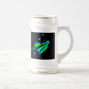 Jarra De Cerveza Regenbogen-Herz mit Sternchen auf schwarz