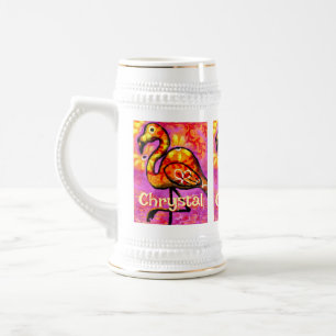 Jarra De Cerveza Resumen caprichoso Flamingo Ave Personalizado