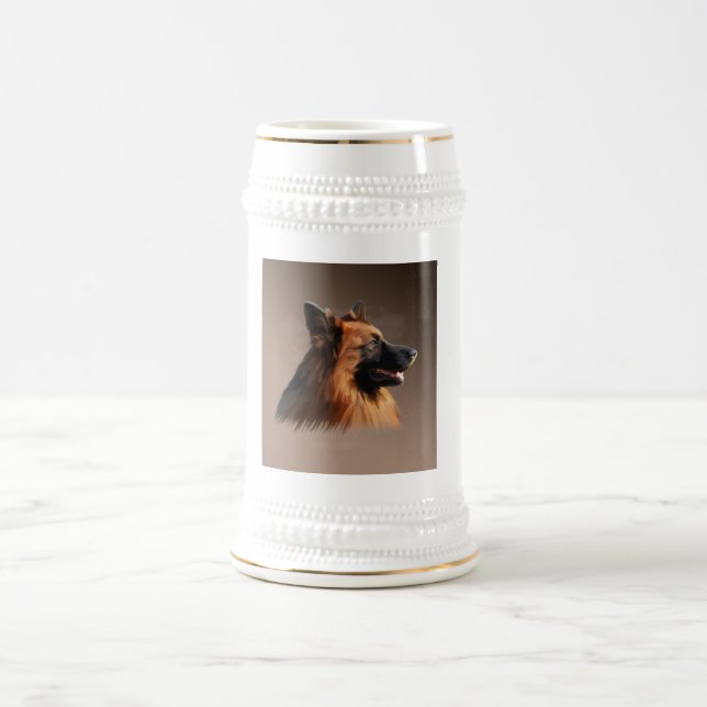 Jarra De Cerveza Retrato de arte de la acuarela del perro pastor al (Centro)