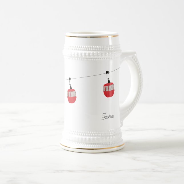 Jarra De Cerveza Retro Red Ski Gondola Lift Personalizado (Anverso derecho)