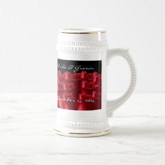Jarra De Cerveza Roses Rojos Novia y Groom Boda Fecha Stein