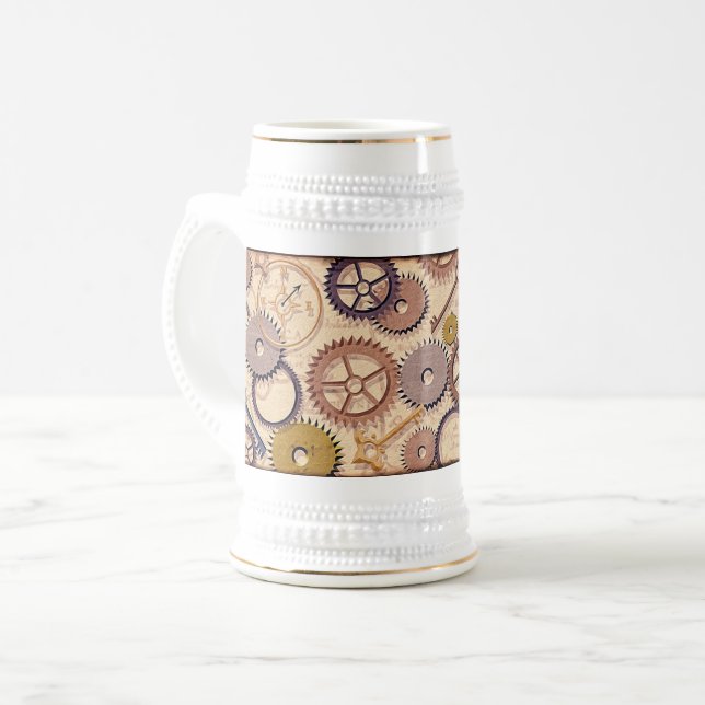 Jarra De Cerveza Ruedas Steampunk, engranajes, llaves, pintura de a (Anverso izquierdo)