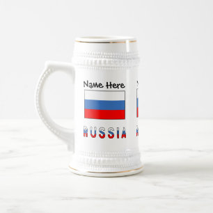 Jarra De Cerveza Rusia Bandera Rusa Negra Personalización