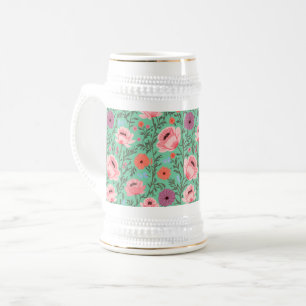 Jarra De Cerveza Rustic-Style Watercolor Wildflowers