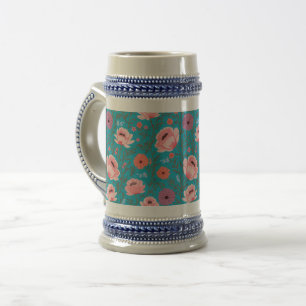 Jarra De Cerveza Rustic-Style Watercolor Wildflowers