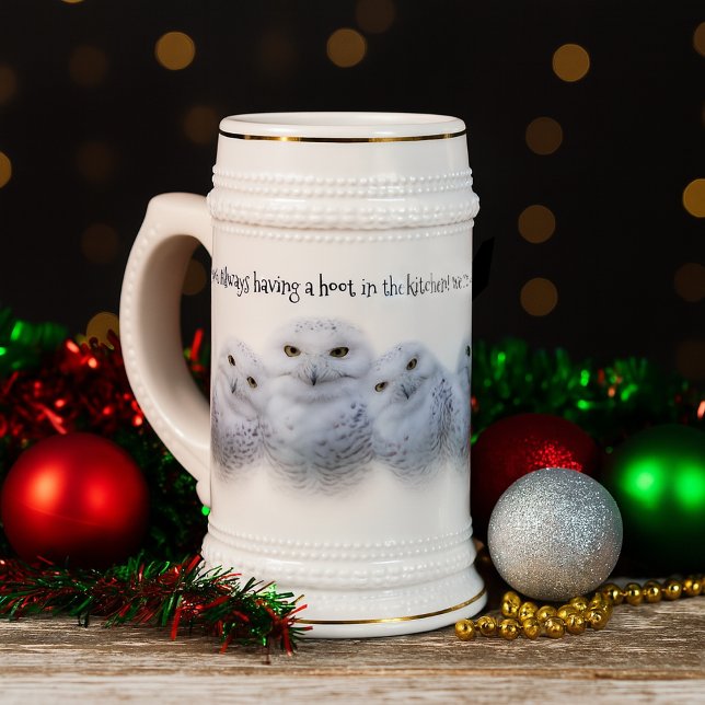 Jarra De Cerveza Sabiduría soñadora de la familia de las lechuzas n (Trio of Snowy Owls Beer Stein Cover Photo)