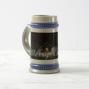 Jarra De Cerveza Saludos de Navidad con casa de brujas