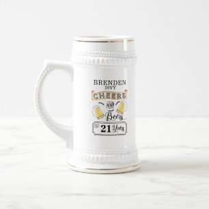 Jarra De Cerveza Saludos y cervezas a 21 años Cumpleaños