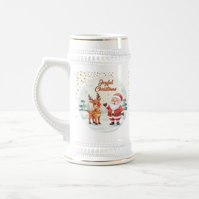 Jarra De Cerveza Santa and Reindeer Joy Mug – Cute Holiday Cup  (Izquierda)