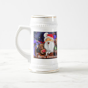 Jarra De Cerveza Santa con renos Navidades divertidos Beer Stein