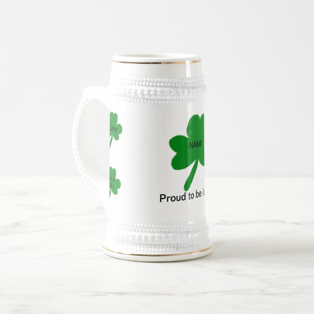 Jarra De Cerveza Shamrock Sayings Personalizar TU apellido (Anverso izquierdo)
