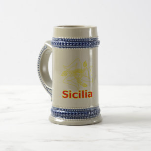 Jarra De Cerveza Sicilia con símbolo de Trinacria