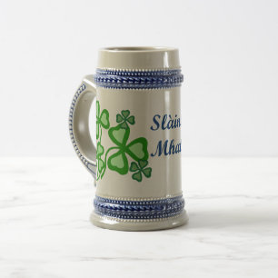 Jarra De Cerveza Slainte Mhath/Cheers/bendición shamrock/clover 10a