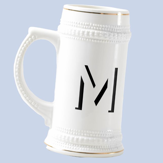 Jarra De Cerveza Sombra de caída inicial monograma simple personali (Monogram initial drop shadow personalized black and white beer stein)