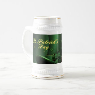 Jarra De Cerveza Sombrero del Día de San Patricio y diseño de trébo