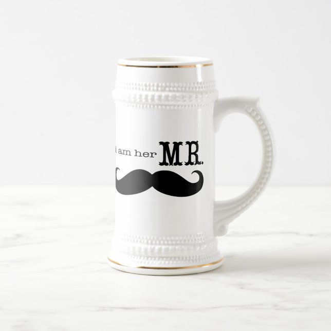 Jarra De Cerveza Soy su Sr. Groom Retro Groovy Handlebar Mustache (Derecha)