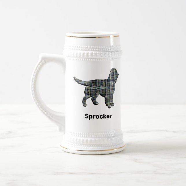 Jarra De Cerveza Sprocker Español Perro Línea Cuadrícula Amarilla y (Izquierda)