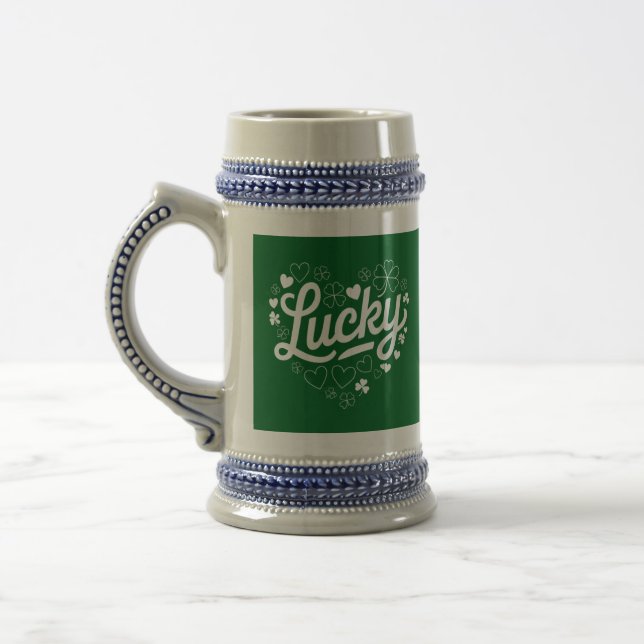 Jarra De Cerveza St Patrick's Day Heart Lucky Clover Shamrock (Izquierda)