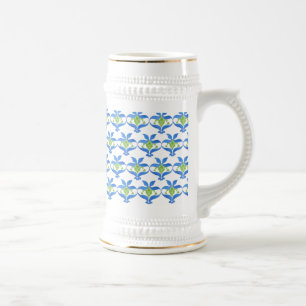 Jarra De Cerveza Stein de patrón Art Nouveau blanco verde azul