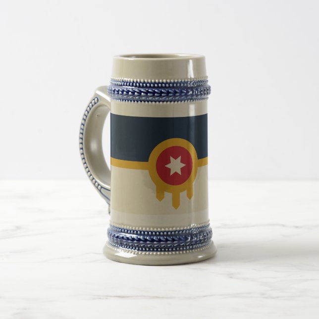 Jarra De Cerveza Stein Mug con bandera de Tulsa, Oklahoma (Anverso izquierdo)