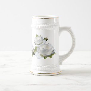 Jarra De Cerveza Steins elegantes de los rosas blancos