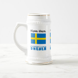 Jarra De Cerveza Suecia y Bandera Sueca Personalizados 