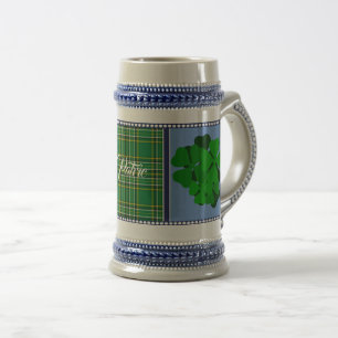 Jarra De Cerveza Tartán de Irlanda, shamrock, trébol de 4 hojas, añ