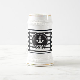 Jarra De Cerveza Tema marino Banda horizontal azul y blanca
