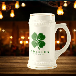 Jarra De Cerveza Trebol de cuatro hojas verde afortunado irlandés c