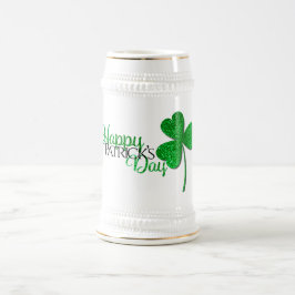 Jarra De Cerveza Trébol Feliz Día de San Patricio con Brillo Verde