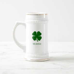 Jarra De Cerveza Trébol Verde Simple de Cuatro Hojas Irlandés