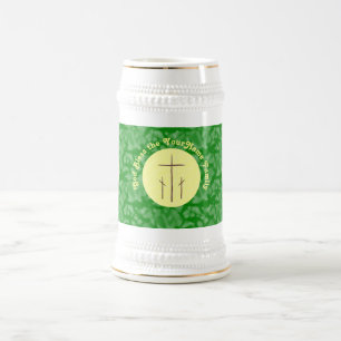 Jarra De Cerveza Tres cruces en el Calvario Personalizadas Amarillo