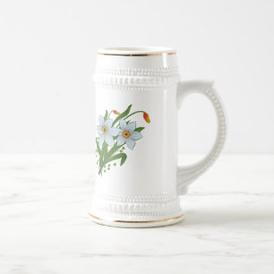 Jarra De Cerveza Tulipanes y Flores de Narcisos