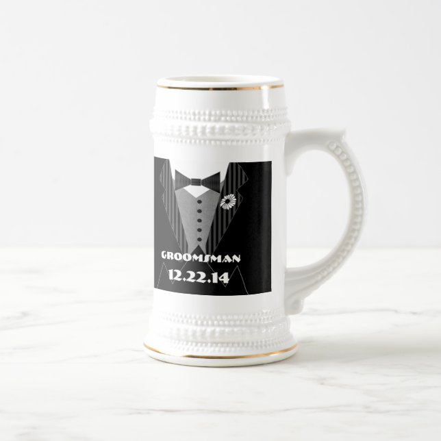 Jarra De Cerveza Tuxedo Bow Tie Gerber Daisy Groomsman Stein - (Derecha)