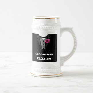 Jarra De Cerveza Tuxedo Bow Tie Gerber Daisy Groomsman Stein