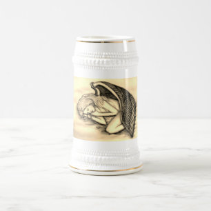 Jarra De Cerveza Un ángel dormido sobre las nubes del cielo