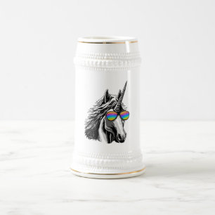 Jarra De Cerveza Unicornio fresco con las gafas de sol del arco
