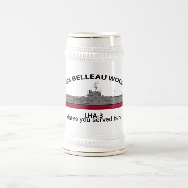 Jarra De Cerveza USS Belleau Wood, LHA-3, fechas personalizables se (Centro)