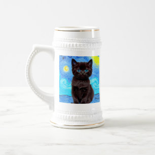 Jarra De Cerveza Van Gogh Starry Night Black Cat