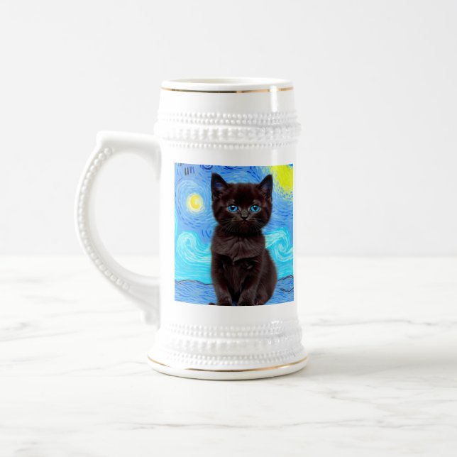 Jarra De Cerveza Van Gogh Starry Night Black Cat (Izquierda)