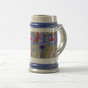 Jarra De Cerveza Velas y flores rojas