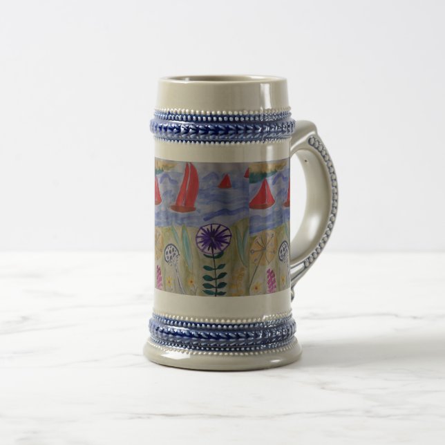 Jarra De Cerveza Velas y flores rojas (Anverso derecho)