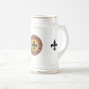 Jarra De Cerveza ¡Ven Holla! Logotipo del círculo de Fleur-de-lis