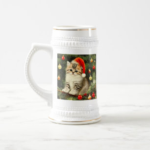 Jarra De Cerveza Vintage Christmas Kitten