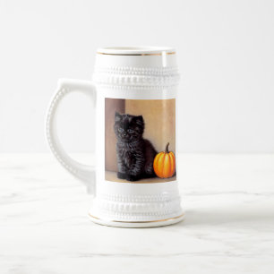 Jarra De Cerveza Vintage Halloween Black Kitten Ilustracion