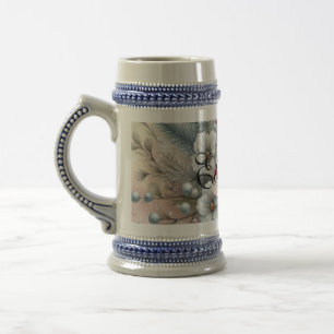 Jarra De Cerveza Vintage Watercolor Navidades Floral y Ornamentos