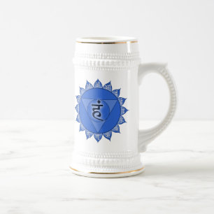 Jarra De Cerveza Vishuddha Chakra Pétalos azules y vocales de sánsc